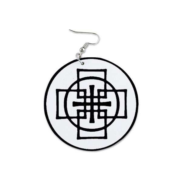 Swedenborg Cross Round Wooden Earrings