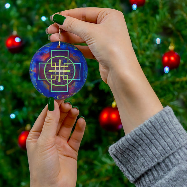 Blue Swedenborg Cross Ceramic Ornament