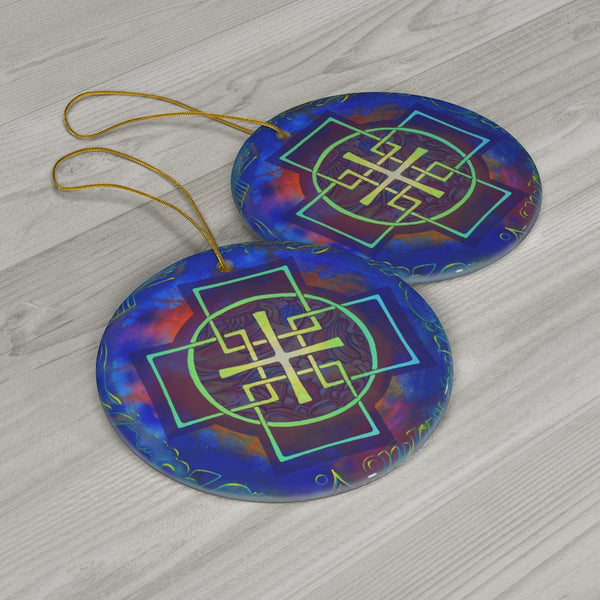 Blue Swedenborg Cross Ceramic Ornament