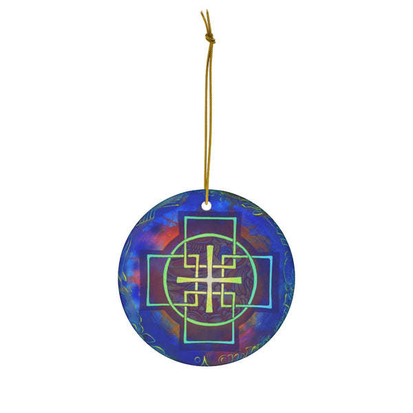 Blue Swedenborg Cross Ceramic Ornament